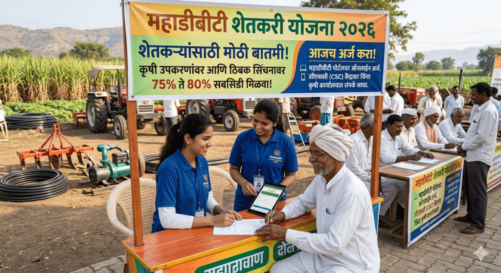 mahadbt farmer scheme 2026 : शेतकऱ्यांसाठी मोठी बातमी! तुम्हाला 75% ते 80% सबसिडी मिळेल