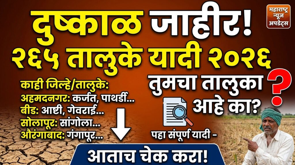 dushkal jahir 265 taluka list maharashtra 2026